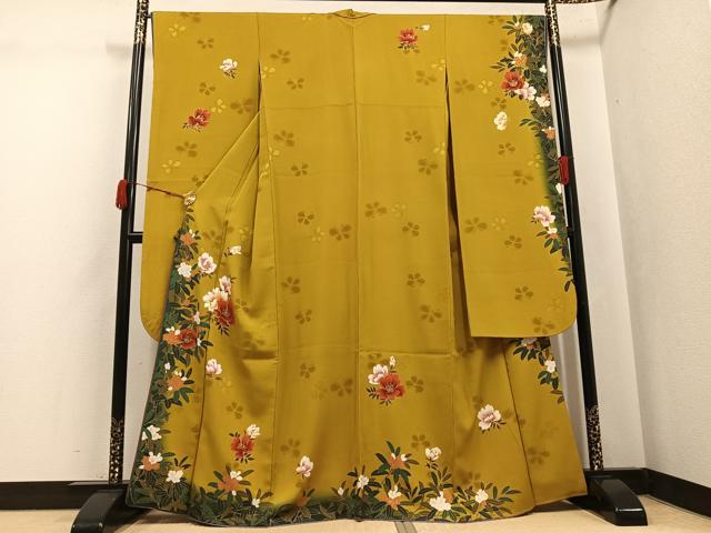 平和屋着物●豪華振袖　駒刺繍　花蝶文　暈し染め　金彩　正絹　逸品　AABJ8437ph