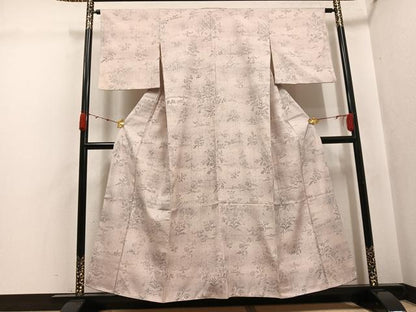 平和屋着物●上質な小紋　紬地　草花文　正絹　逸品　AABJ8438ph