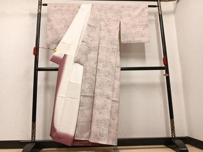 平和屋着物●上質な小紋　紬地　草花文　正絹　逸品　AABJ8438ph