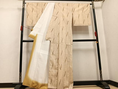 平和屋着物●ぜんまい紬　間道　正絹　逸品　AABJ8439ph