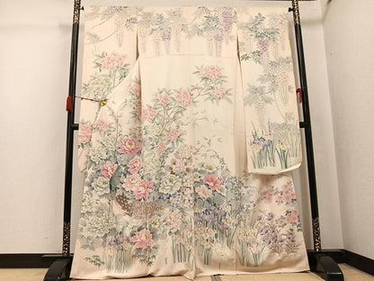 平和屋着物●豪華振袖　手描き　孔雀花鳥文　正絹　逸品　AABJ8442ph