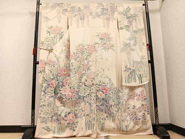 平和屋着物●豪華振袖　手描き　孔雀花鳥文　正絹　逸品　AABJ8442ph