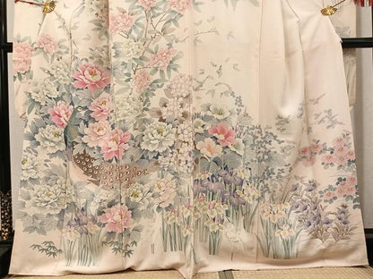 平和屋着物●豪華振袖　手描き　孔雀花鳥文　正絹　逸品　AABJ8442ph