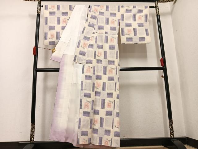 平和屋着物●小千谷紬　草花文　正絹　逸品　AABJ8443ph
