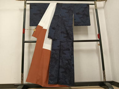 平和屋着物●結城紬　80亀甲　草花文　正絹　逸品　未使用　AABJ8445ph