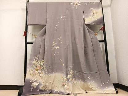 平和屋着物●訪問着　駒刺繍　地紙草花文　暈し染め　金彩　ロング丈　正絹　逸品　AABJ8447ph
