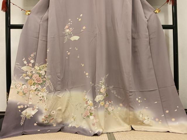 平和屋着物●訪問着　駒刺繍　地紙草花文　暈し染め　金彩　ロング丈　正絹　逸品　AABJ8447ph