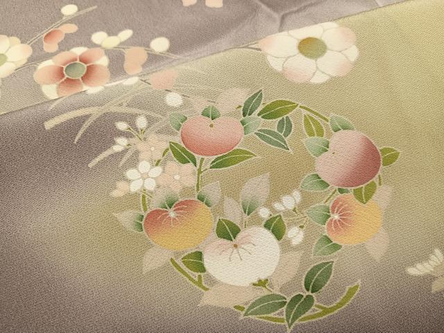 平和屋着物●訪問着　駒刺繍　地紙草花文　暈し染め　金彩　ロング丈　正絹　逸品　AABJ8447ph