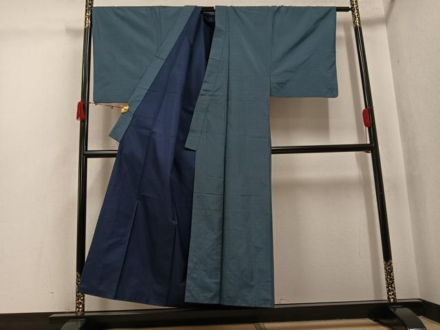 平和屋着物●男性　紬　アンサンブル　格子　正絹　逸品　AABJ8449ph