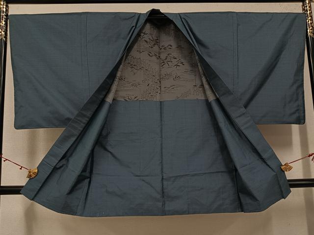 平和屋着物●男性　紬　アンサンブル　格子　正絹　逸品　AABJ8449ph