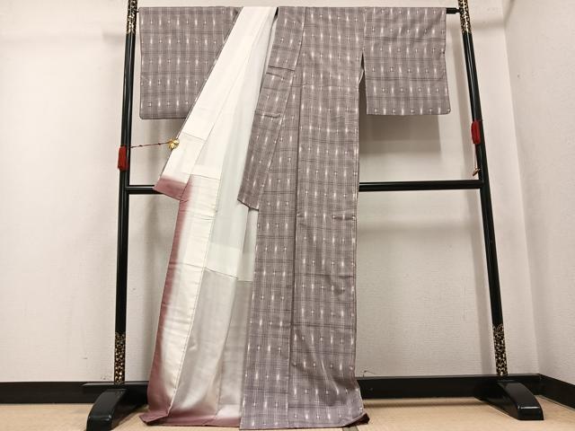 平和屋着物●上質な紬　間道　ロング丈　正絹　逸品　AABJ8451ph