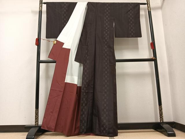 平和屋着物●上質な紬　間道　正絹　逸品　AABJ8452ph