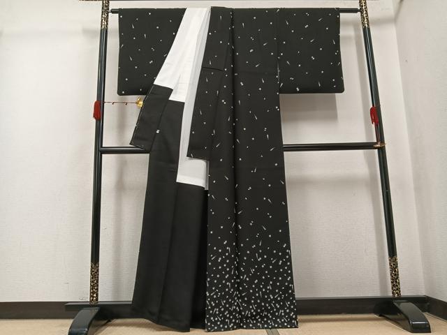 平和屋着物●日本舞踊家 岩井流宗元　岩井友見　訪問着　舞扇楓文　黒地　正絹　逸品　AABJ8455ph