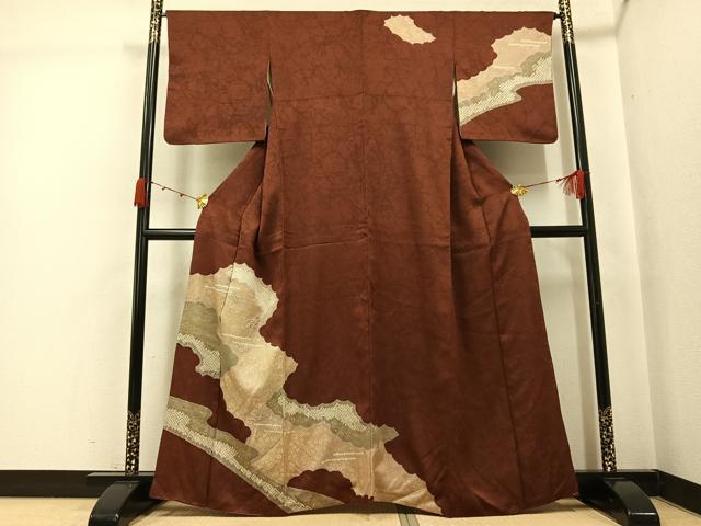 平和屋着物●訪問着　絞り　刺繍　草花文　金彩　正絹　逸品　AABJ8458ph