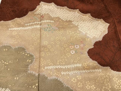 平和屋着物●訪問着　絞り　刺繍　草花文　金彩　正絹　逸品　AABJ8458ph