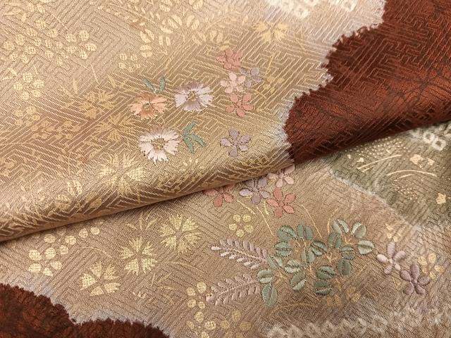 平和屋着物●訪問着　絞り　刺繍　草花文　金彩　正絹　逸品　AABJ8458ph