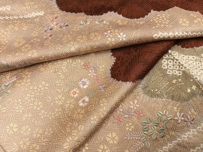 平和屋着物●訪問着　絞り　刺繍　草花文　金彩　正絹　逸品　AABJ8458ph