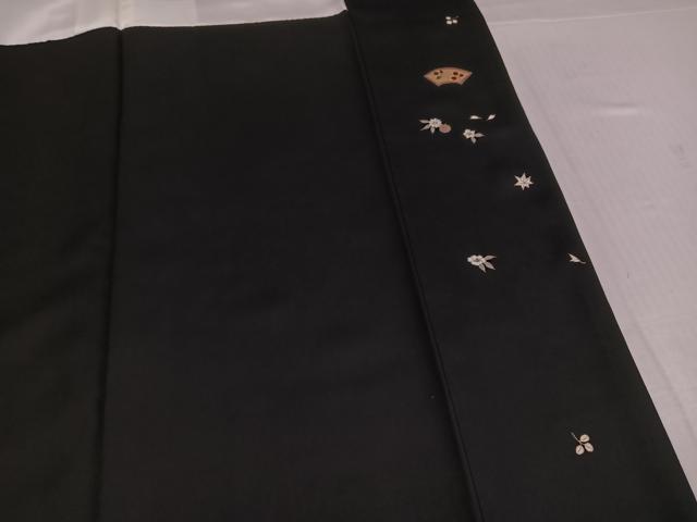 平和屋着物●訪問着　地紙草花文　黒地　金彩　正絹　逸品　AABJ8460ph