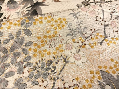 平和屋着物●豪華振袖　駒刺繍　渡橋草花文　金彩　正絹　逸品　AABJ8461ph