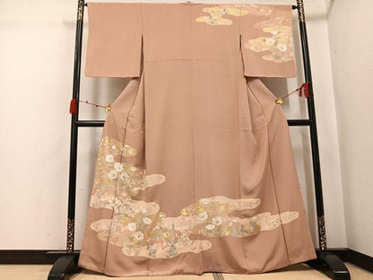 平和屋着物●訪問着　霞草花文　金彩　正絹　逸品　AABJ8462ph