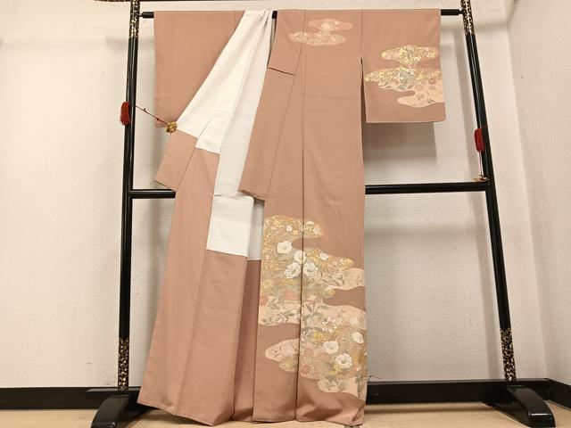 平和屋着物●訪問着　霞草花文　金彩　正絹　逸品　AABJ8462ph