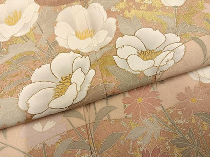 平和屋着物●訪問着　霞草花文　金彩　正絹　逸品　AABJ8462ph