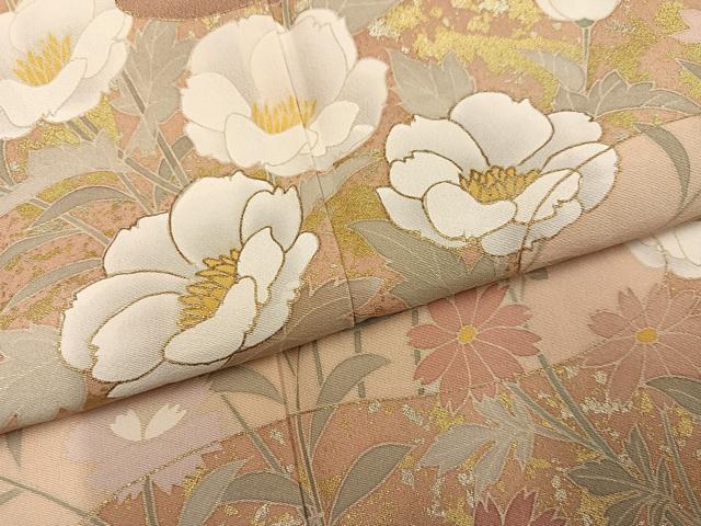 平和屋着物●訪問着　霞草花文　金彩　正絹　逸品　AABJ8462ph