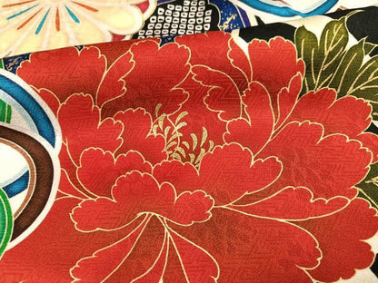 平和屋着物●白石麻衣　振袖　駒刺繍　扇面花文　金彩　正絹　逸品　AABJ8463ph