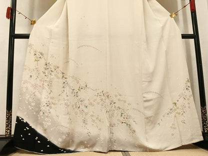 平和屋着物●訪問着　駒刺繍　枝垂れ桜　暈し染め　金彩　正絹　逸品　AABJ8465ph