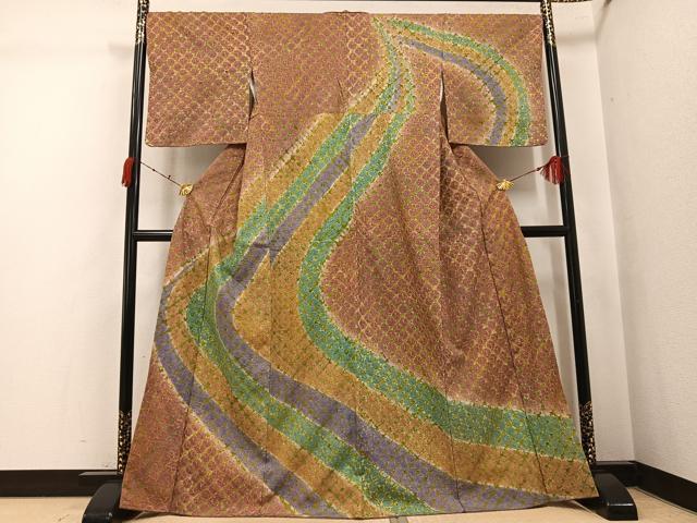 平和屋着物●訪問着　紬地　雲絞り　流水文　正絹　逸品　AABJ8468ph