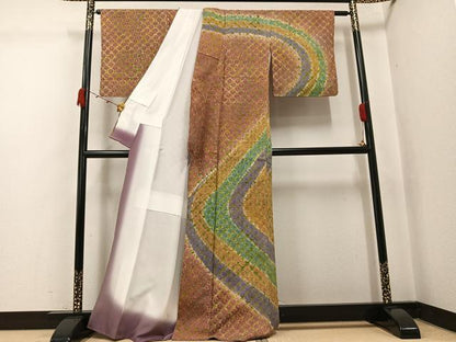 平和屋着物●訪問着　紬地　雲絞り　流水文　正絹　逸品　AABJ8468ph