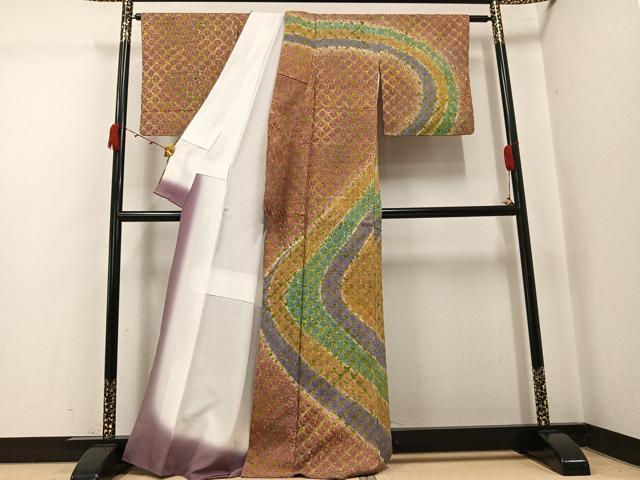 平和屋着物●訪問着　紬地　雲絞り　流水文　正絹　逸品　AABJ8468ph