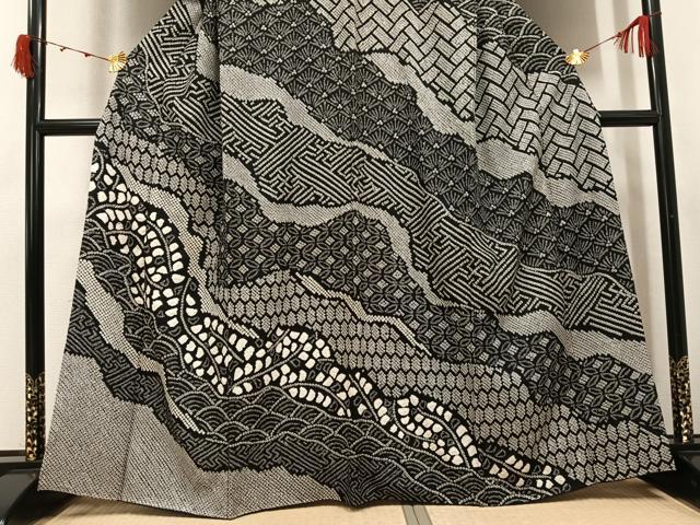 平和屋着物●訪問着　総絞り　吉祥文　黒地　正絹　逸品　AABJ8472ph