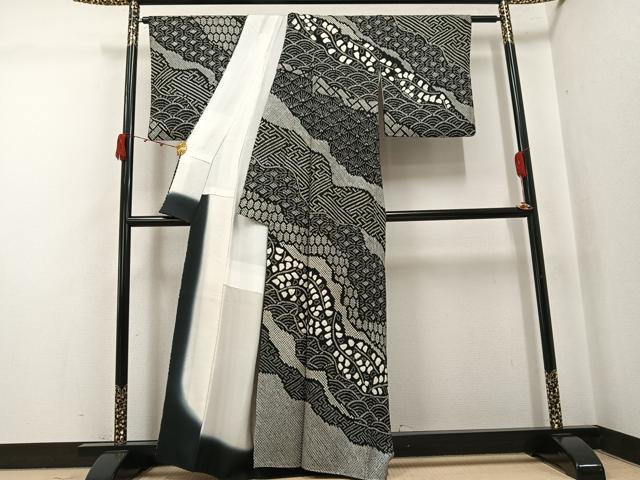平和屋着物●訪問着　総絞り　吉祥文　黒地　正絹　逸品　AABJ8472ph
