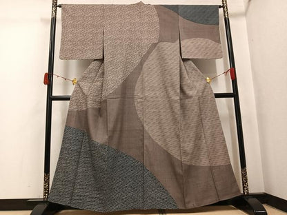平和屋着物●訪問着　生紬　抽象文様　正絹　逸品　AABJ8474ph