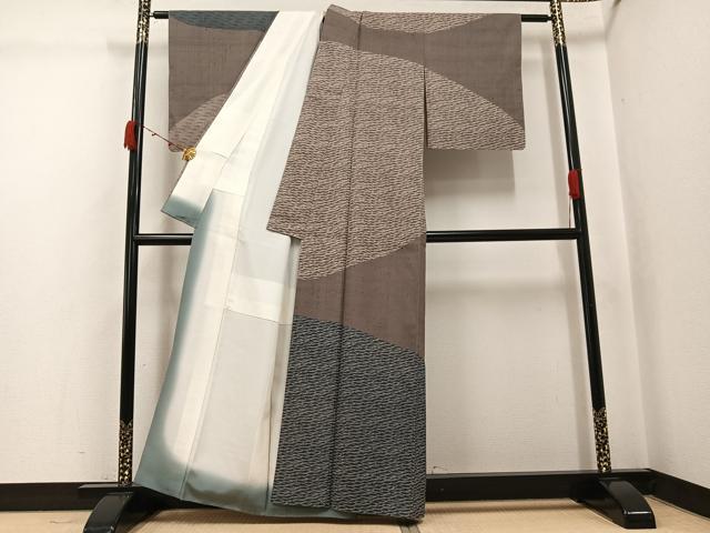 平和屋着物●訪問着　生紬　抽象文様　正絹　逸品　AABJ8474ph