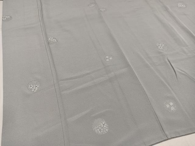 平和屋着物●上質な小紋　中国三大刺繍　汕頭刺繍　スワトウ刺繍　総刺繍　雪輪草花文　利休白茶色　金糸　正絹　逸品　AABJ8476ph