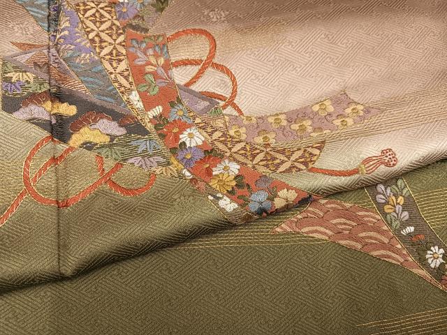 平和屋着物●訪問着　刺繍　花熨斗文　暈し染め　金彩　正絹　逸品　AABJ8477ph