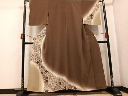 平和屋着物●訪問着　刺繍　草花文　暈し染め　金彩　正絹　逸品　AABJ8479ph