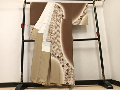平和屋着物●訪問着　刺繍　草花文　暈し染め　金彩　正絹　逸品　AABJ8479ph