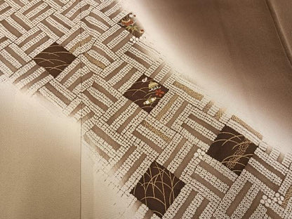 平和屋着物●訪問着　刺繍　草花文　暈し染め　金彩　正絹　逸品　AABJ8479ph