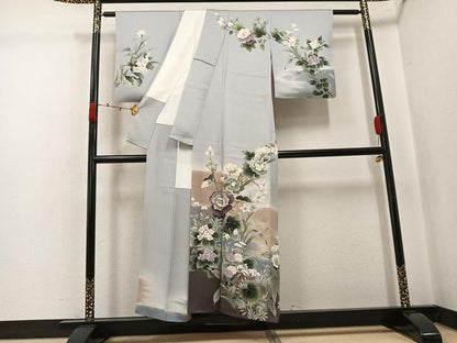 平和屋着物●訪問着　草花文　暈し染め　金彩　正絹　逸品　AABJ8480ph
