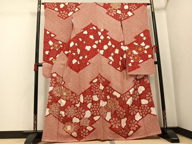 平和屋着物●豪華振袖　駒刺繍　絞り　花尽くし　正絹　逸品　AABJ8481ph