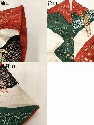 平和屋着物●豪華振袖　駒刺繍　絞り　草花文　金彩　正絹　逸品　AABJ8485ph