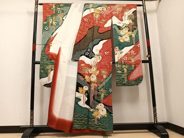 平和屋着物●豪華振袖　駒刺繍　絞り　草花文　金彩　正絹　逸品　AABJ8485ph