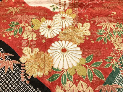 平和屋着物●豪華振袖　駒刺繍　絞り　草花文　金彩　正絹　逸品　AABJ8485ph