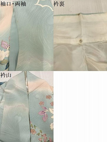平和屋着物●訪問着　刺繍　跳び兎　貝桶花鳥文　暈し染め　金彩　正絹　逸品　AABJ8486ph