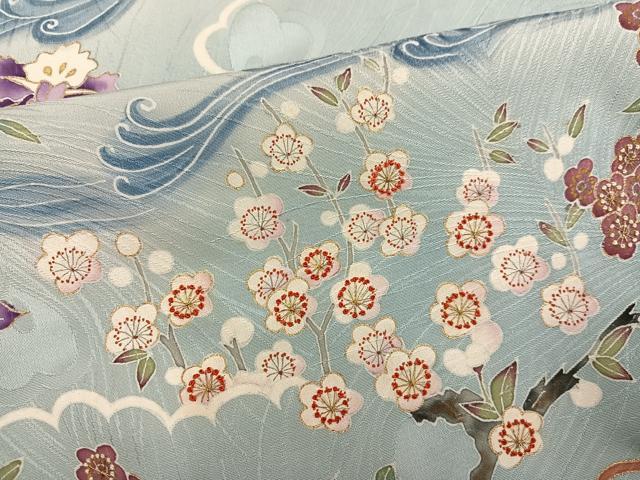 平和屋着物●訪問着　刺繍　跳び兎　貝桶花鳥文　暈し染め　金彩　正絹　逸品　AABJ8486ph