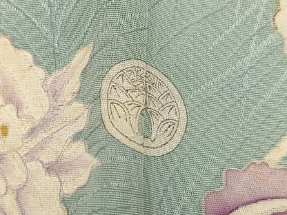 平和屋着物●訪問着　刺繍　跳び兎　貝桶花鳥文　暈し染め　金彩　正絹　逸品　AABJ8486ph