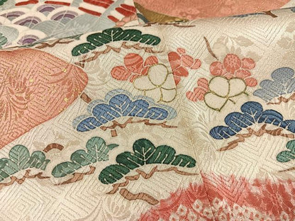 平和屋着物●豪華振袖　駒刺繍　絞り　檜扇御所車草花文　金彩　正絹　逸品　AABJ8487ph